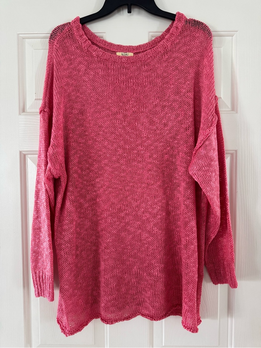 Kori America Vibrant Pink Loose Knit Crew Sweater 100% acrylic women’s 1XL